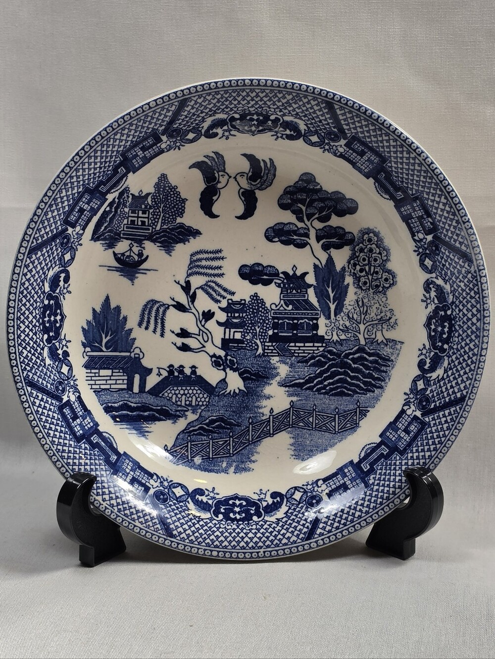 Vintage Blue Willow Japan 7.5" Soup Cereal Bowl Floral Transferware Dish Retro